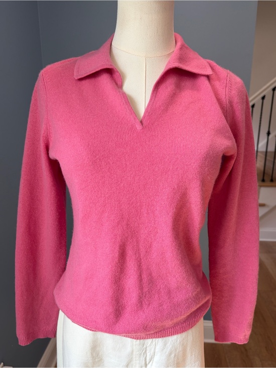 Charter Club Sweaters - Charter Club Petite 100% Cashmere Pink Collared V Neck Sweater Petite P